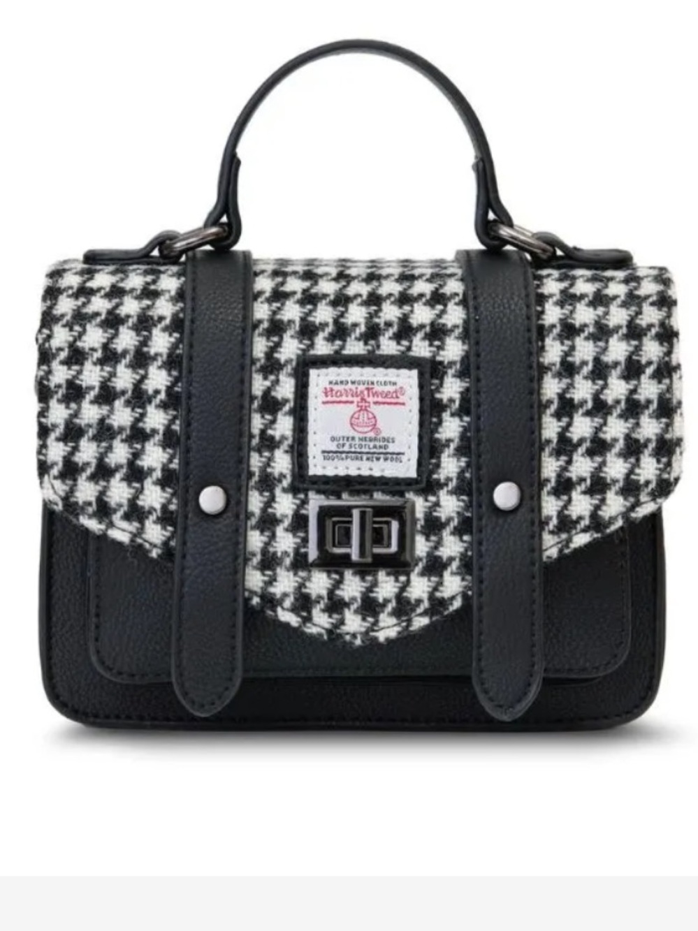 Black & White Houndstooth Satchel Bag